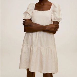 Puff-sleeved Ruffled Linen Dress